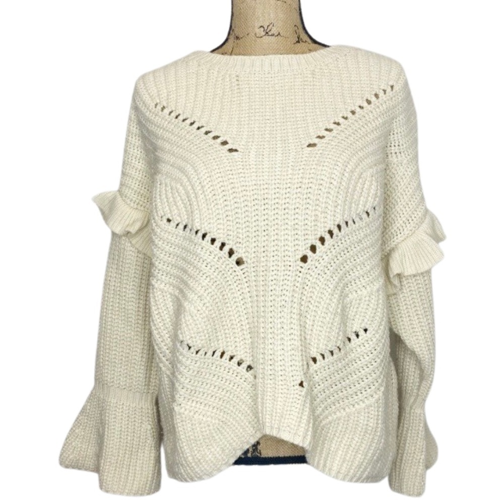 POL Oversized Bell Sleeve Cream Sweater With Ruffles Size S